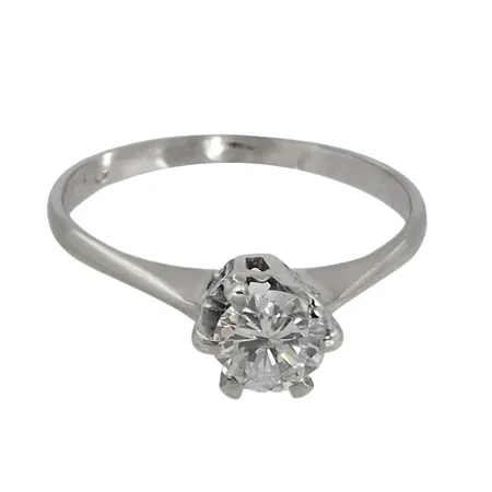 Diamantring, 18K vitguld, Diamant 0,40ct - graverat på skenans insida, ca. Wesselton (H) / VS, svensk kontrollstämpel, Ø mellan 19¼ och 19½ mm, bredd 1,3 - 5 mm, fint skick Vikt: 2,3 g
