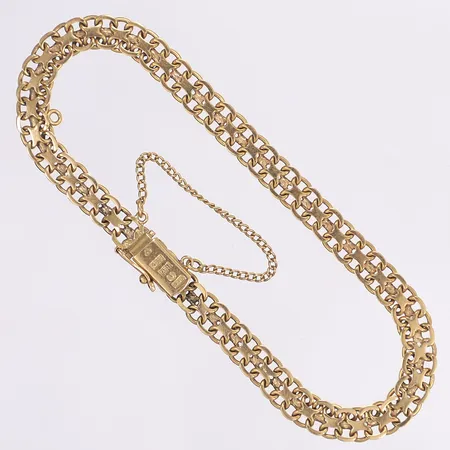 Armband X-länk, 18,5cm, bredd 5,5mm, säkerhetskedja, ögla för en berlock, svenska stämplar, 18K Vikt: 9 g