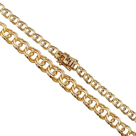 Halskedja Bismarck, 18K guld, doserad modell, Nordiska Guldjuveler AB (NOGU), Stockholm, svensk kontrollstämpel, längd knäppt 42,5 cm, bredd 5-8 mm, fint skick Vikt: 25,4 g