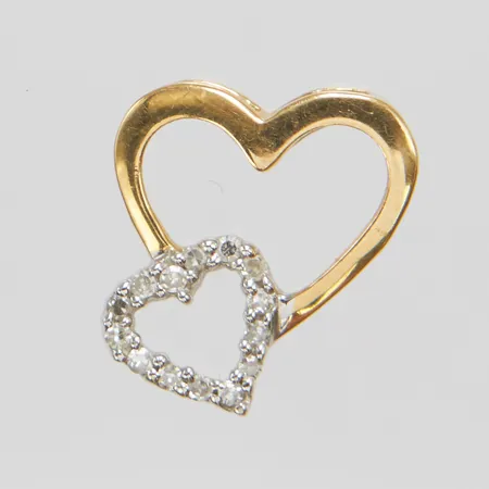 Hänge, hjärtan, 14,5x11,5mm, tvåfärgad, vita stenar, GHA, 18K Vikt: 1,3 g