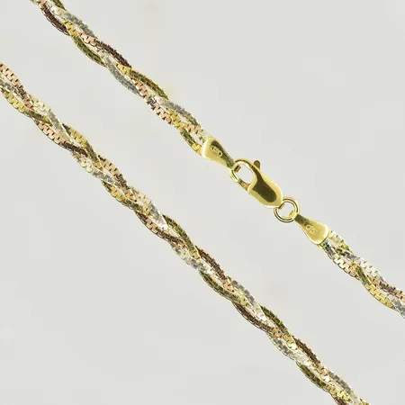 Collier, flätad modell, längd 41½ cm, bredd 4 mm, flerfärgad, 925/1000 silver. Vikt: 7,2 g