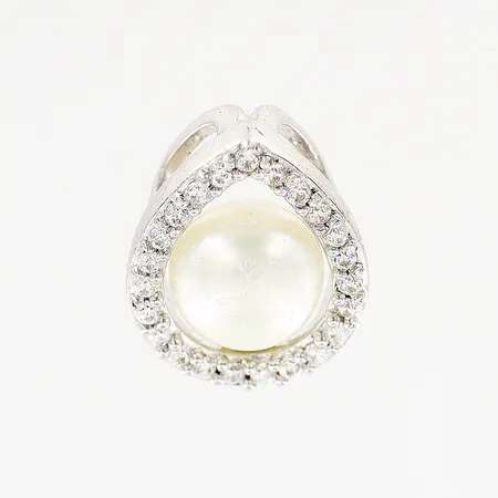 Hänge, odlad pärla Ø5,5mm, vita stenar, 11x10mm, Chanti, silver 925/1000.  Vikt: 1,2 g