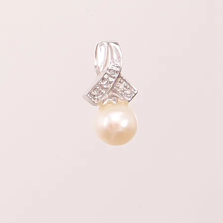 Hänge, diamanter 5x ca 0,01ct, 17mm, pärla ca 7mm, 18K 1,7g.