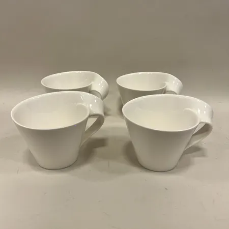 Fyra tekoppar, New Wave, Villeroy & Boch, höjd ca 10cm, bredd inklusive handtag ca 15cm, vit, porslin Skickas med postpaket.