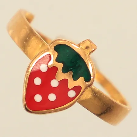 Ring, jordgubbe, stl ca 16½, bredd ca 1,3-12mm, justerbar, skev, 21K Vikt: 2,9 g