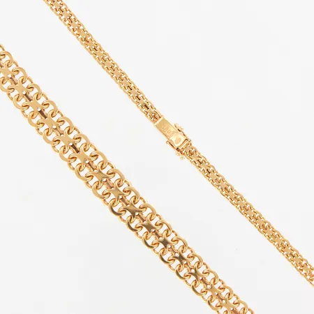 Collier X-länk, doserad, 42cm, bredd 4-11mm, Svenska Guldvaruaktiebolaget, Stockholm 1966, 18K Vikt: 33,7 g