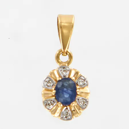 Hänge med diamanter 6st ca 0,03 samt safir, 16x7mm, gul/vitguld, 18K Vikt: 0,7 g