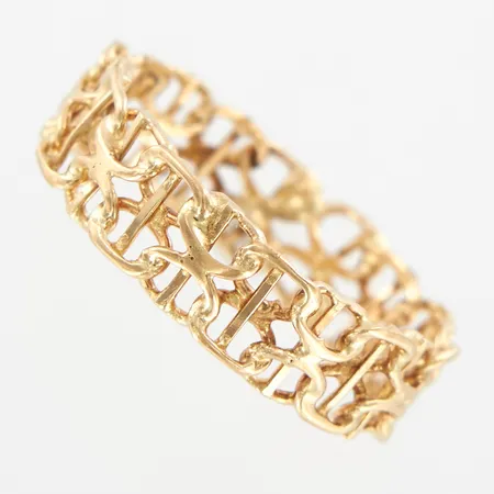 Ring X-länk, stl 18½, bredd 6mm, skevheter, 18K Vikt: 2,6 g