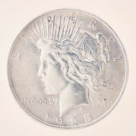 Mynt, USA, One Dollar, Liberty In God We Trust 1923, Ø38mm, silver 900/1000  Vikt: 26,7 g