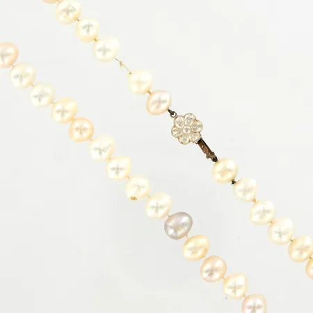 Pärlcollier med odlade sötvattenspärlor, ca 45cm, pärlor Ø11mm, lås i 925/1000 Silver, behov av omträdning Vikt: 0 g