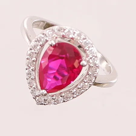 Ring, Ø16, bredd:14mm, röd sten, 925/1000 Silver 3,9g.