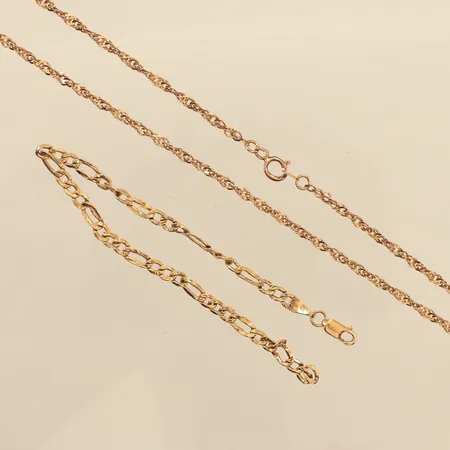 En kedja, defekt, utbytt lås 14K, ett armband, defekt, 18K, bruttovikt 6,1g Vikt: 6,1 g