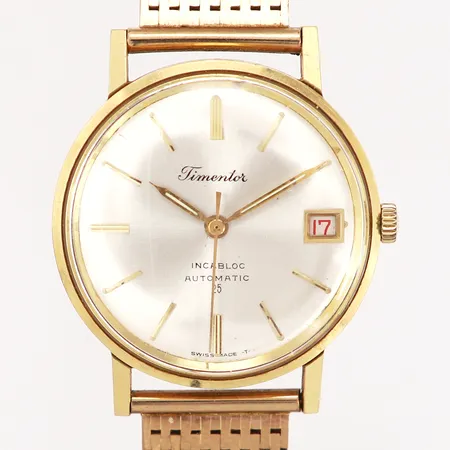 Herrur Timentor, automatisk, Ø34mm, längd: 20cm, boett i 18K, korridorlänk i gulmetall, inga tillbehör, bruttovikt: 56,6 gram