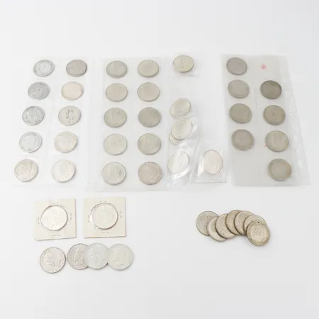 Cirkulationsmynt 31st 2kr 40% silver + 16st 2kr 80%silver. Vikt: 0 g Skickas med postpaket.