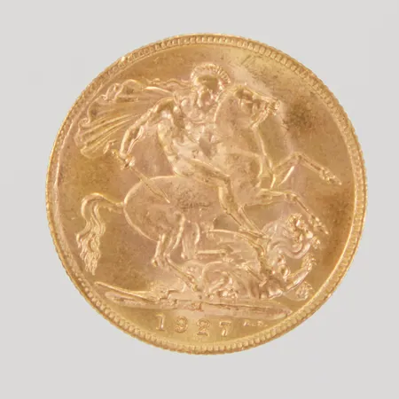 Mynt Sovereign - George V, 1927, 22K Vikt: 8 g
