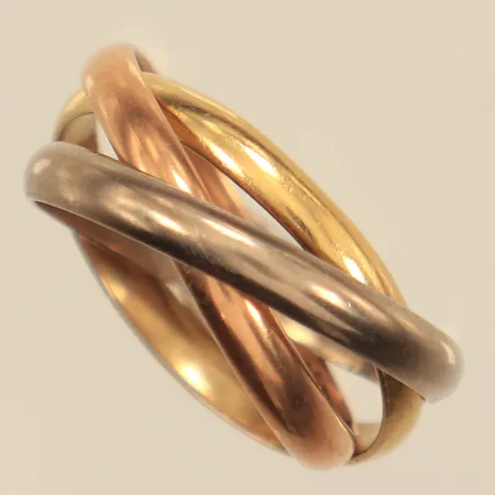 Ring tredelad, stl 17¾, bredd 2,8mm, trefärgad, 18K Vikt: 6,8 g