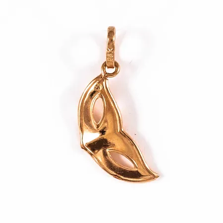 Hänge, Karnevalmask i 18K guld. Det är 7 mm bred, 21 mm lång inkl. ögla och väger 0,5g. 