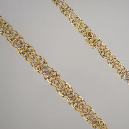 Halskedja, längd 46 cm, bredd 8,5-12 mm, lödd liten länk, 14K Vikt: 18,6 g