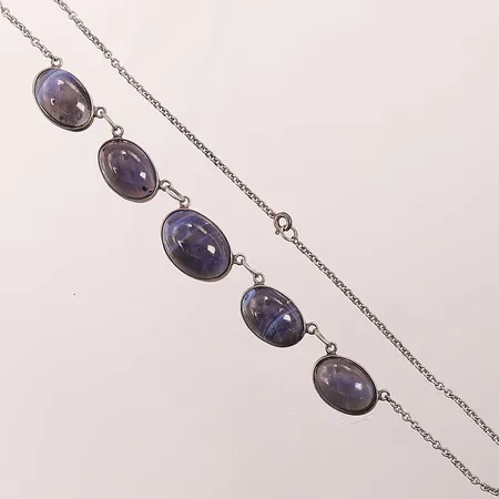 Collier med blå stenar,stl 42cm.830/1000 Silver 19,3g  