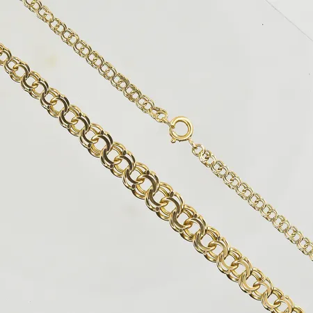 Collier Bismarck, doserad, längd 43 cm, bredd 3-7 mm, fastlödd låsögla, 18K. Vikt: 10,4 g