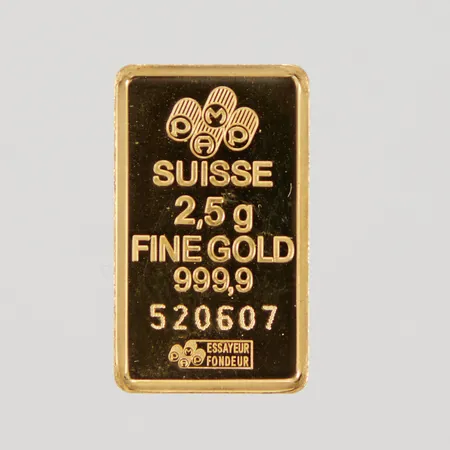 Guldtacka Pamp, 2,5gr, serienummer: 520607, uppklippt plastförpackning, 24K Vikt: 2,5 g