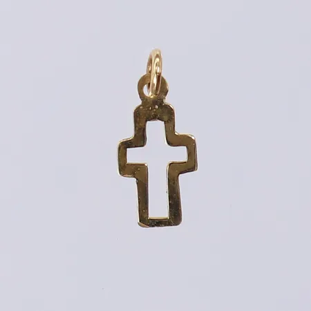 Hänge kors, ca 12,5x5,4mm inkl ögla. 14K  Vikt: 0,1 g
