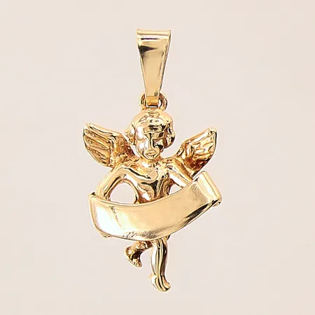 Hänge, ängel med gravyrplatta, 23x12mm, GHA, 18K Vikt: 2,8 g