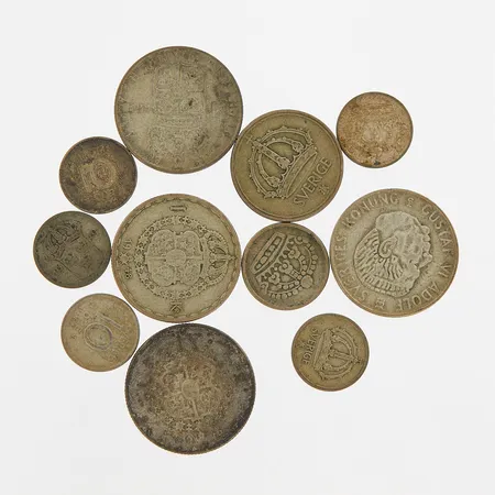 Diverse mynt, 11 st, silver 400/1000 Vikt: 42 g