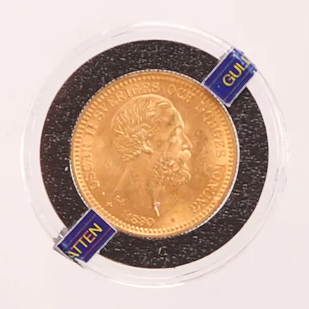 Mynt, 20kr, Brödrafolkens väl 1890, Oscar II Sveriges och Norges Konung, Ø23mm, plastetui, 21,6K 9g.