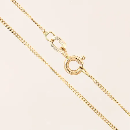 Kedja Pansar, längd 36cm, bredd 1mm, smärre ojämnheter, GHA, 18K.  Vikt: 1,5 g