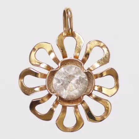 Hänge, blomma, vit sten, längd 21mm inkl ögla, bredd 17,8mm, 18K  Vikt: 1,7 g