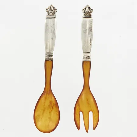Salladsbestick, Christian F. Heise, år 1927, Horn, skaft i silver, 16,7cm, silver  Vikt: 52,5 g