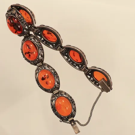 Armband, mönsterdekor, bärnsten, längd 20cm, bredd 5,8-17,4mm, silver Vikt: 31,9 g