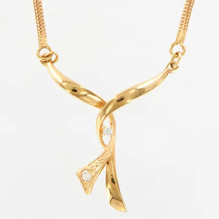 Collier med integrerat hänge vita stenar, 34mm, längd: 44cm, länken bredd: 2mm, 18K,  Vikt: 7 g
