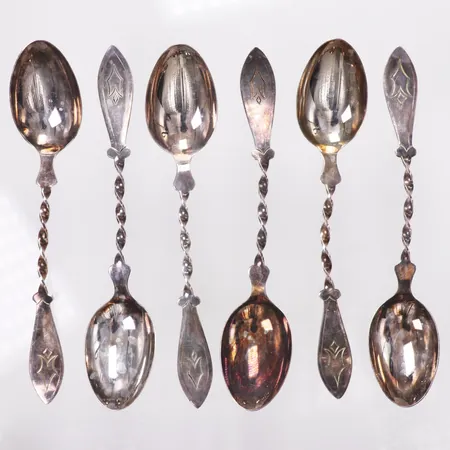 6 Teskedar, längd 14cm, modell Jämtlandsskeden, GAB, år 1956-1965, gravyr, silver 830/1000 Vikt: 66,5 g