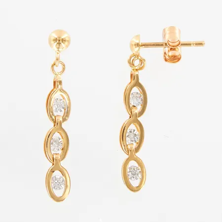 Ett par örhängen med diamanter 6st ca 0,015ctv, 25x3mm, 18K Vikt: 1,1 g