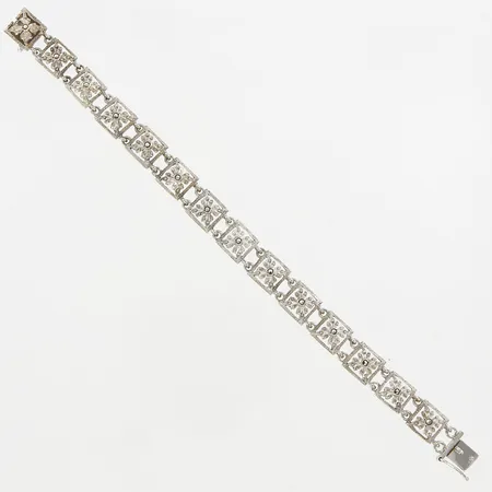 Armband blomsterdekor med markasiter, 19cm, bredd: 10mm, något skev länk, silver 835/1000 Vikt: 15,6 g