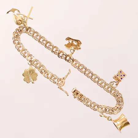 Armband Bismarck med 5 Berlocker, låset defekt, 18K 12,0g.