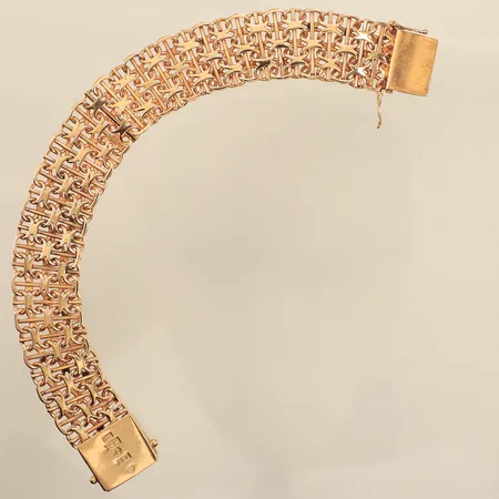 Armband X-länk med stav, längd 18cm, bredd 16,7mm, Mikkov Ab August, år 1963, 18K Vikt: 33,6 g