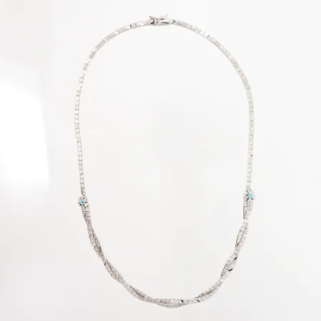Collier med turkosa stenar, 46cm, bredd: 6mm, en skev länkbit nära lås, silver 835/1000