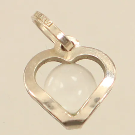 Hänge hjärta, vit sten, längd 11mm, bredd 8,9mm, silver Vikt: 0,6 g