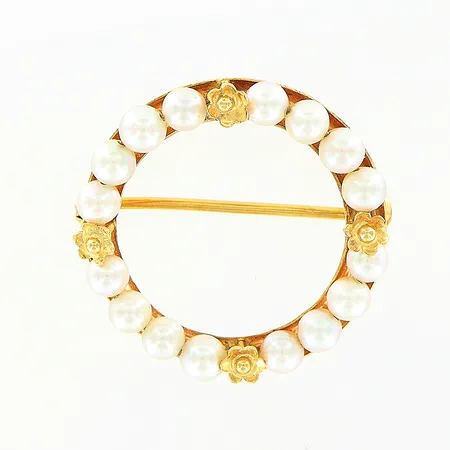 Brosch, odlade pärlor, Ø24mm, 18K Vikt: 3 g