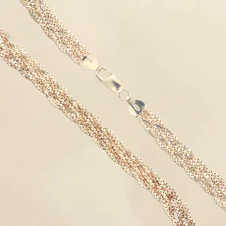 Collier flätad, längd 43,5cm, bredd ca 7mm, Guldfynd, 925/1000 silver  Vikt: 17,3 g
