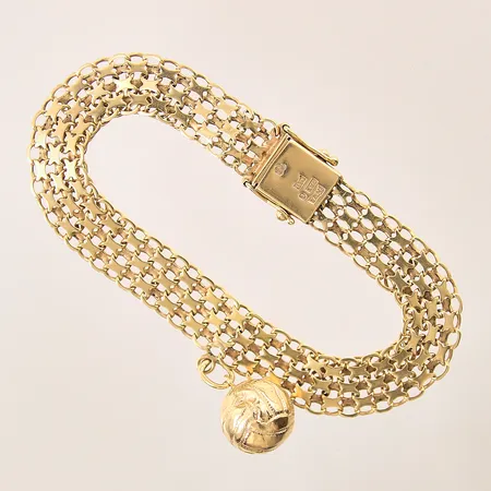 Armband X-länk med integrerad berlock i form av en boll, längd 20,5cm, bredd 11mm, trögt lås, 18K  Vikt: 18,2 g