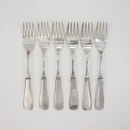 6 Matgafflar, modell Uppsala, längd 16,8cm, MEMA/MGAB, 830/1000 silver,  Vikt: 232,2 g