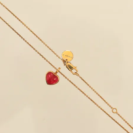 Collier, Syster P,  hjärta med röd sten, längd 41/44cm, bredd 1-9mm, silver 925/1000 Vikt: 3 g