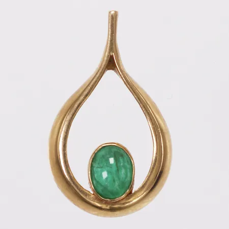 Hänge, grön sten, längd 2,8cm, bredd 18mm, Jansson Guldsmed Lennart, år 1987, 18K  Vikt: 5 g