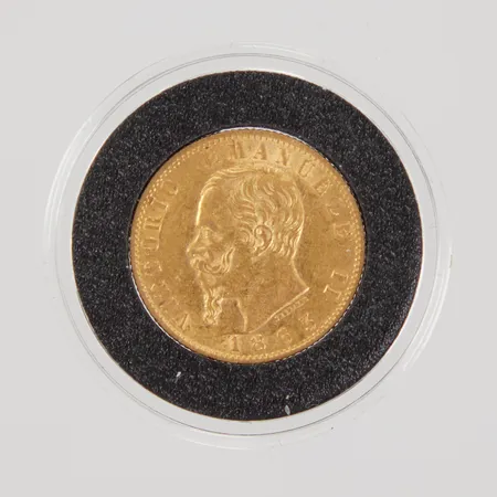 Mynt, 20 Lire, Vittorio Emanuele II, Regno D Italia, 1863, Ø21mm, plastkapsel, 21,6K,  Vikt: 6,4 g