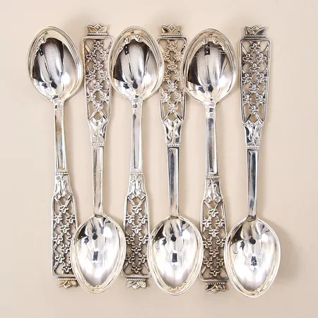 Kaffeskedar 6st, modell Prinsess, längd 12cm, CESONS, repiga, silver 830/1000 Vikt: 71,6 g