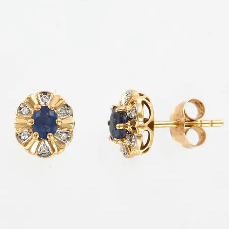 Ett par örhängen med diamanter 12st ca 0,06ctv samt safirer, 8x7mm, gul/vitguld,18K Vikt: 1,6 g